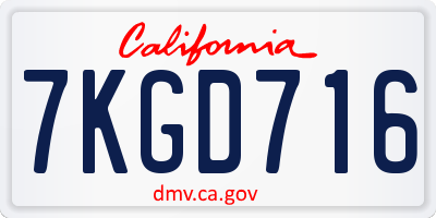 CA license plate 7KGD716