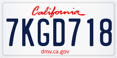 CA license plate 7KGD718