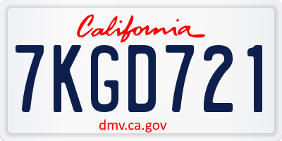 CA license plate 7KGD721