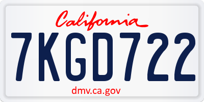 CA license plate 7KGD722