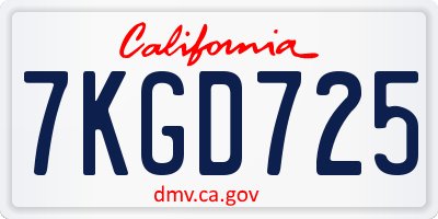 CA license plate 7KGD725