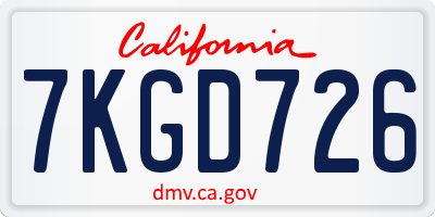 CA license plate 7KGD726