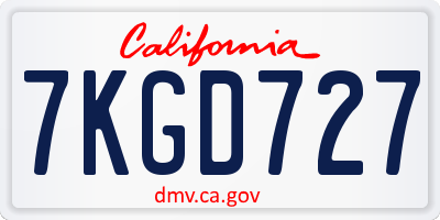 CA license plate 7KGD727