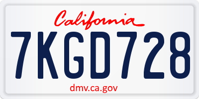 CA license plate 7KGD728