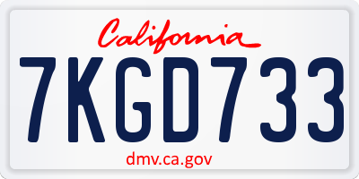 CA license plate 7KGD733