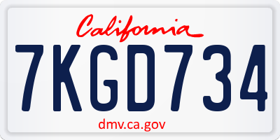 CA license plate 7KGD734