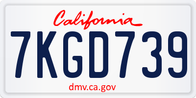CA license plate 7KGD739