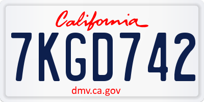 CA license plate 7KGD742