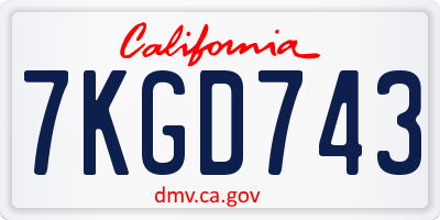 CA license plate 7KGD743