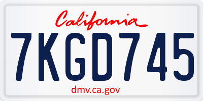 CA license plate 7KGD745