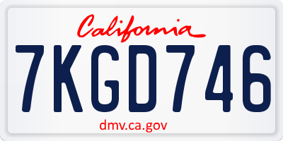 CA license plate 7KGD746