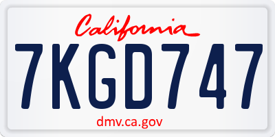 CA license plate 7KGD747