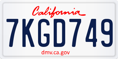 CA license plate 7KGD749