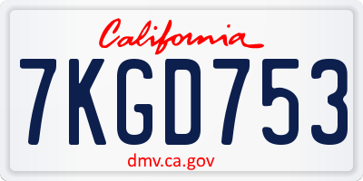 CA license plate 7KGD753