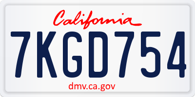 CA license plate 7KGD754
