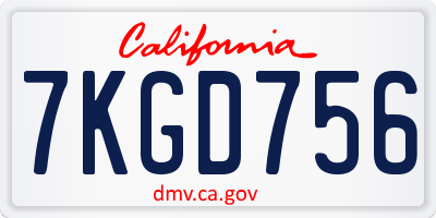 CA license plate 7KGD756