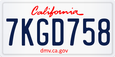 CA license plate 7KGD758