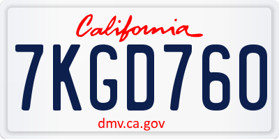 CA license plate 7KGD760