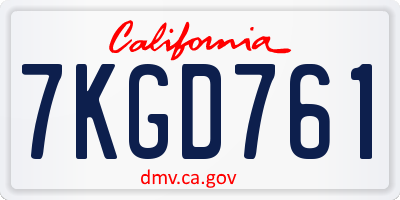 CA license plate 7KGD761
