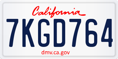 CA license plate 7KGD764