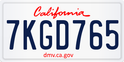 CA license plate 7KGD765