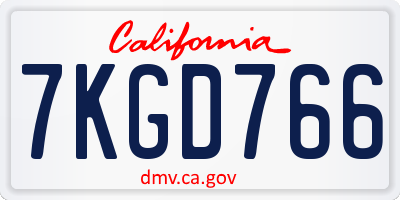 CA license plate 7KGD766