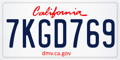CA license plate 7KGD769