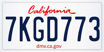 CA license plate 7KGD773