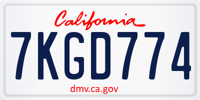CA license plate 7KGD774