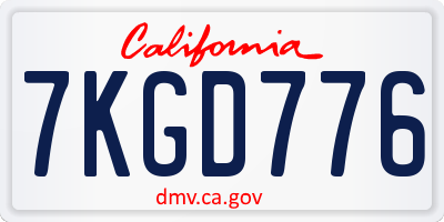 CA license plate 7KGD776