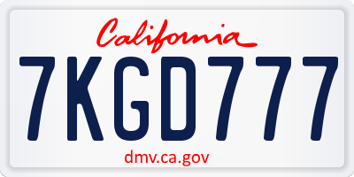 CA license plate 7KGD777