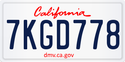 CA license plate 7KGD778