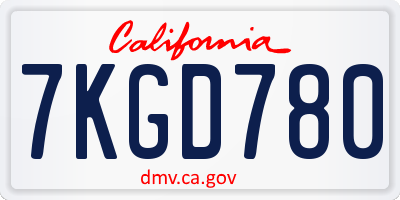 CA license plate 7KGD780