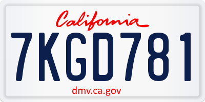 CA license plate 7KGD781