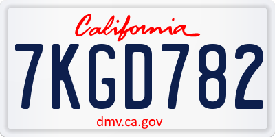 CA license plate 7KGD782