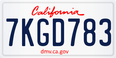 CA license plate 7KGD783