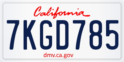 CA license plate 7KGD785