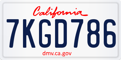 CA license plate 7KGD786