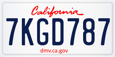 CA license plate 7KGD787