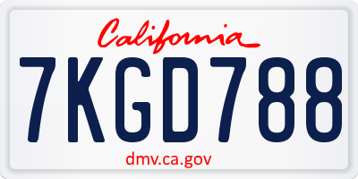 CA license plate 7KGD788