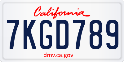 CA license plate 7KGD789