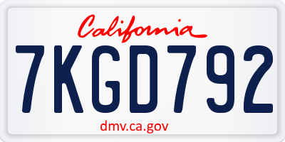 CA license plate 7KGD792
