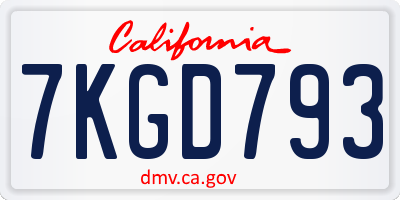 CA license plate 7KGD793