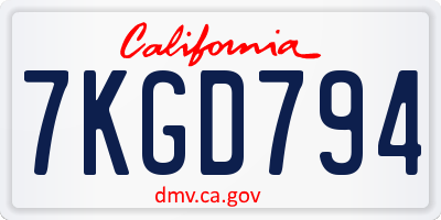 CA license plate 7KGD794