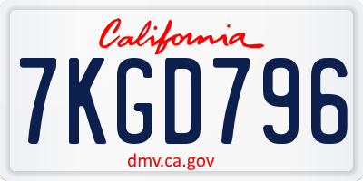CA license plate 7KGD796