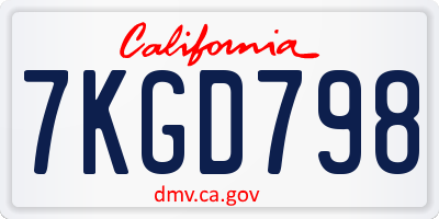 CA license plate 7KGD798