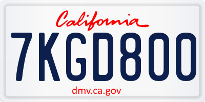 CA license plate 7KGD800