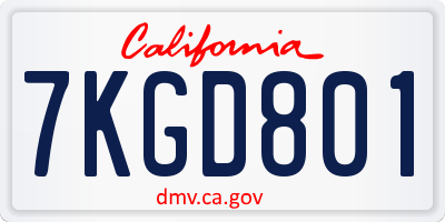 CA license plate 7KGD801