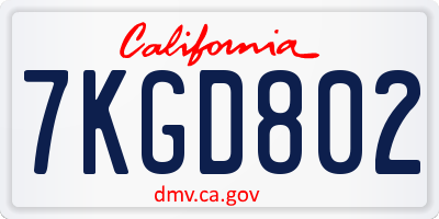 CA license plate 7KGD802