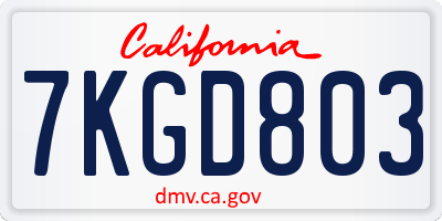 CA license plate 7KGD803